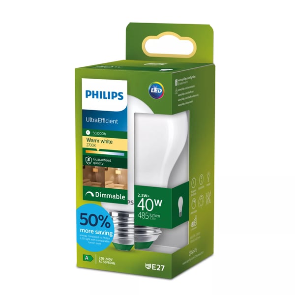 Philips Filament pære, matteret 40 W A60 E27