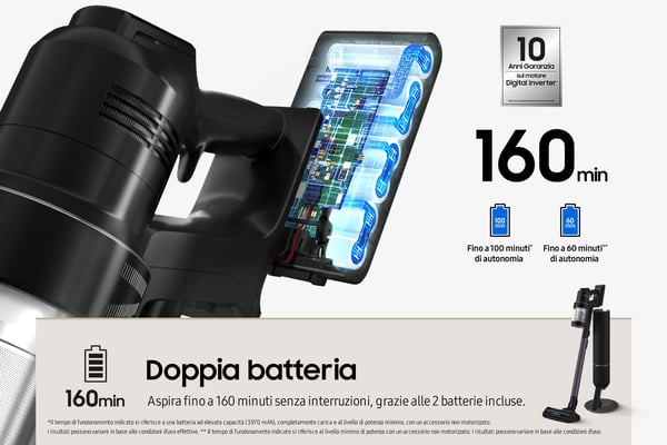 Samsung VS28C9784QK 2-i-1 stangstøvsuger Batteri Dry Poseløs 1200, 730 Sort
