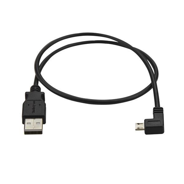 StarTech.com Micro USB Lade- og Synkroniseringskabel St/St - Venstrevinklet Micro-USB - 0,5 m - USB-kabel - M