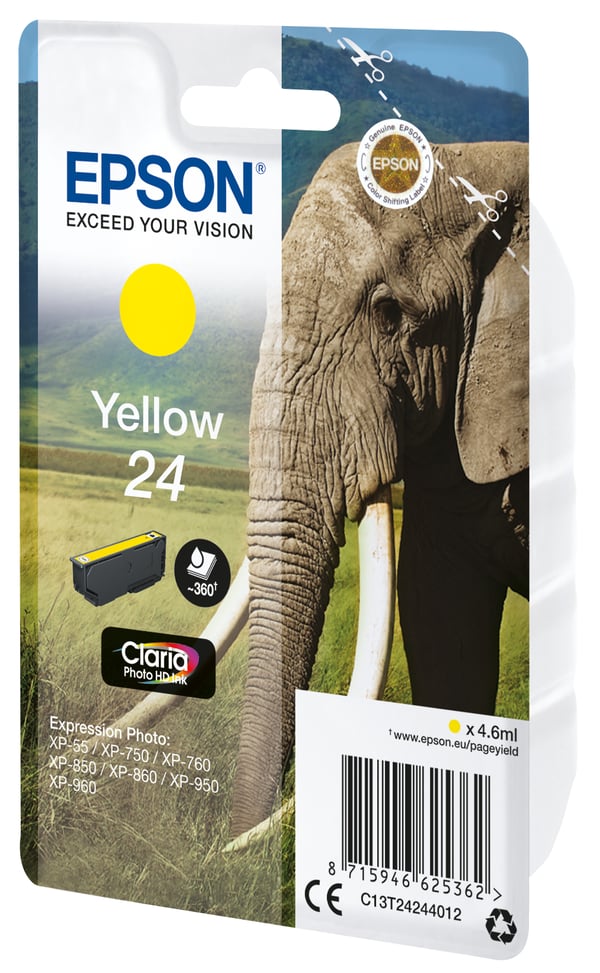 Epson Elephant 24 Norsu Claria Photo HD, yksittäispakkaus, keltainen muste Epson Elephant 24 Norsu Claria Photo HD, yksittäispakkaus, keltainen muste