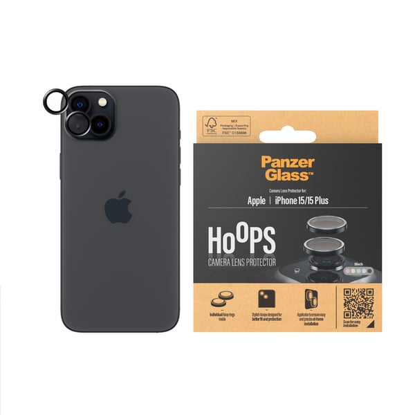 PanzerGlass ® Hoops® Camera Lens Protector Black iPhone 15 | 15 Plus Kirkas näytönsuoja Apple 1 kpl