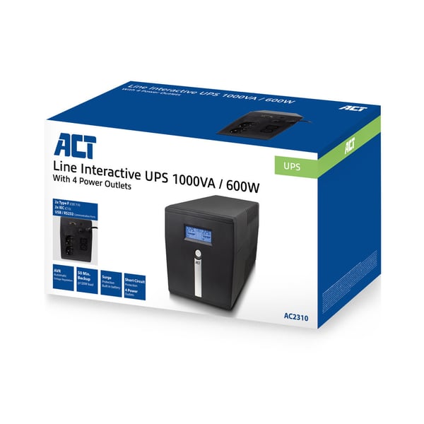 ACT AC2310 UPS-enhed Interaktivt indgangsstik 1 kVA 600 W 4 AC stikkontakt(er)
