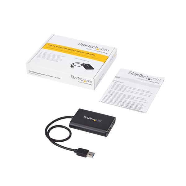 StarTech.com USB 3.0 til Dobbelt DisplayPort Adapter 4K 60Hz, DisplayLink Certificeret, Video Konverter med