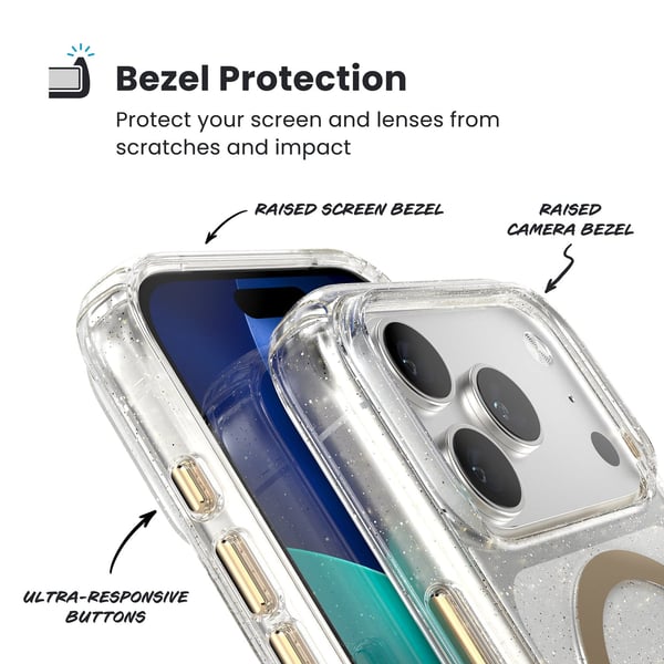 Speck Presidio Lux MagSafe - iPhone 17 Pro Cover (Glitter / Guld Metallic)