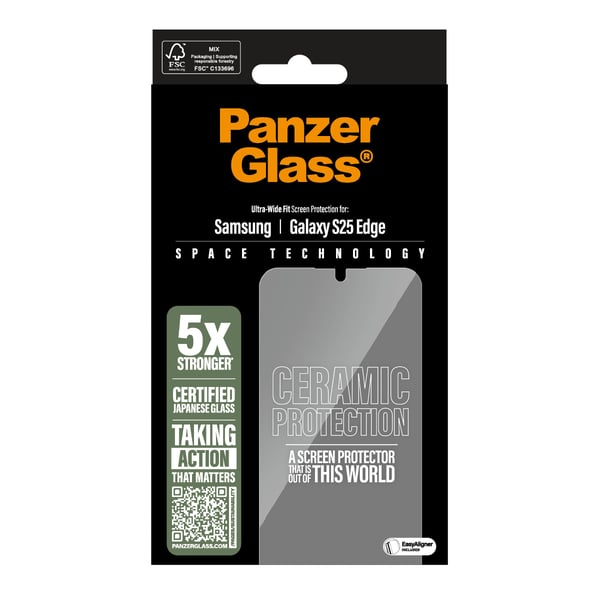 PanzerGlass ® Ceramic Skærmbeskyttelse Samsung S25 Edge | Ultra-Wide Fit m. EasyAligner