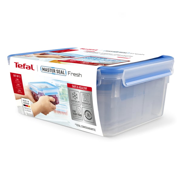 Tefal Masterseal Fresh N1033010 enhed til madopbevaring Rektangulær Sæt Blå, Gennemsigtig 3 stk