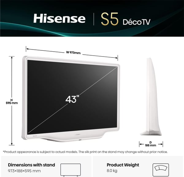 Hisense 43S5DQ 109,2 cm (43") 4K Ultra HD Älytelevisio Wi-Fi Valkoinen