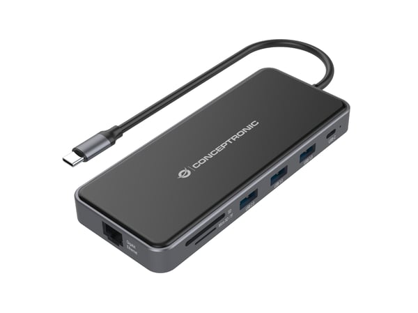 Conceptronic DONN15G kannettavien tietokoneiden telakka ja porttitoistin Langallinen USB 3.2 Gen 1 (3.1 Gen 1) Type-C Harmaa