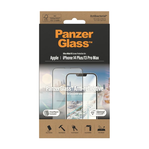 PanzerGlass ® Anti-Reflective Skærmbeskyttelse iPhone 14 Plus | 13 Pro Max | Ultra-Wide Fit m. EasyAligner