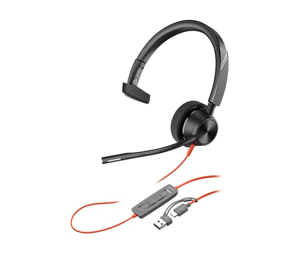 HP Poly Blackwire 3310 Monaural Microsoft Teams Certified USB-C Headset +USB-C/A-adapter