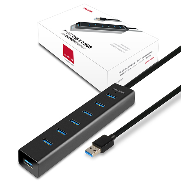 Axagon HUE-SA7BP gränssnittshubbar USB 3.2 Gen 1 (3.1 Gen 1) Type-A 5000 Mbit/s Svart