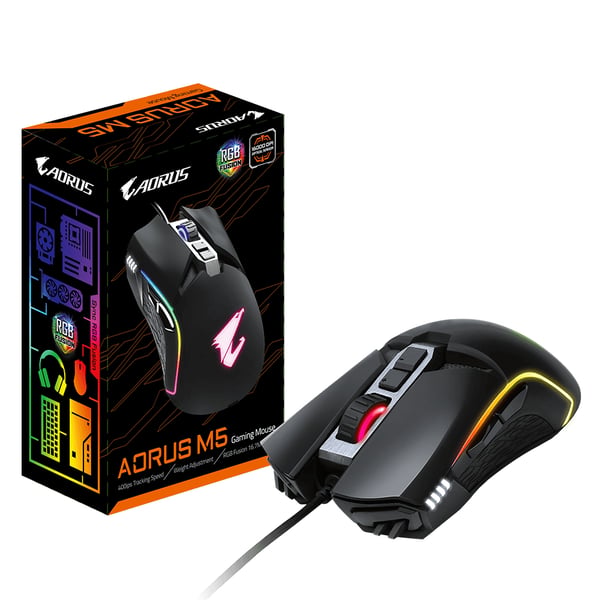 GIGABYTE AORUS M5 hiiri Pelaaminen Oikeakätinen USB A-tyyppi Optinen 16000 DPI