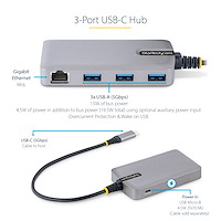 StarTech.com 3-Port USB-C Hub med Ethernet, 3x USB-A porte, Gigabit Ethernet, USB 3.0 5Gbps, Bus-Po