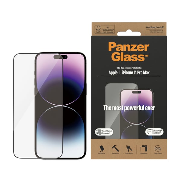 PanzerGlass ® Screen Protector iPhone 14 Pro Max | Ultra-Wide Fit w. EasyAligner Genomskinligt skärmskydd Apple 1 styck