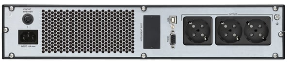 FSP Champ Rack 1K UPS-virtalähde Taajuuden kaksoismuunnos (verkossa) 1 kVA 900 W 3 AC-pistorasia(a)
