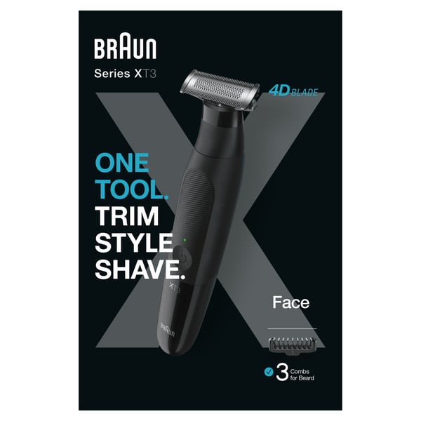 Braun XT3100 skäggtrimmer Batteri 3 mm Våt och torr Svart