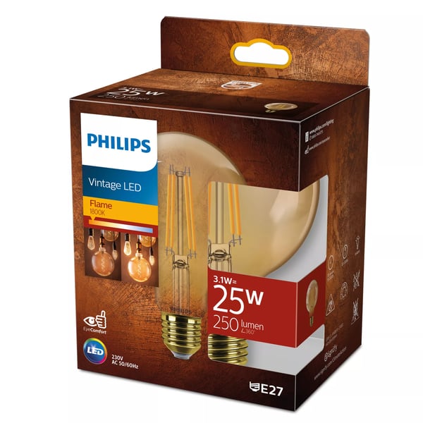 Philips Hehkulankalamppu, meripihkankeltainen 25W G95 E27