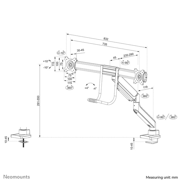 Neomounts DS75-450WH2 fäste och ställ till bildskärm 81,3 cm (32") Bord Vit