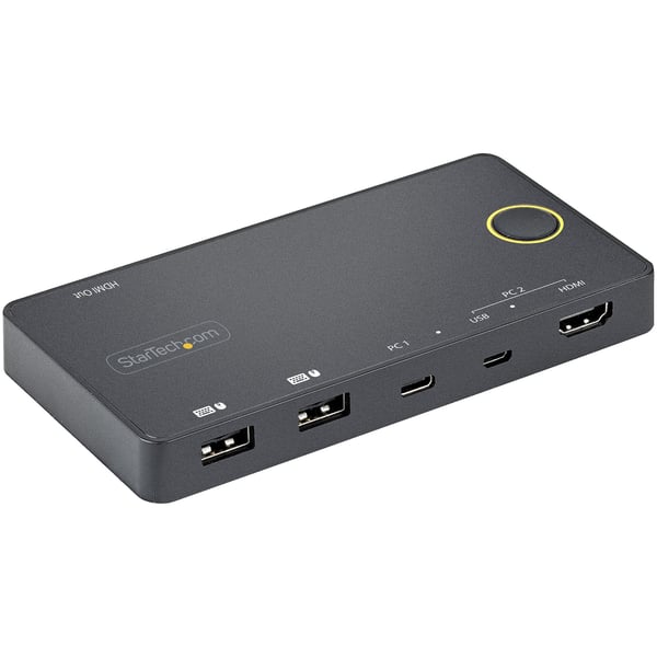StarTech.com 2-ports hybrid USB-A + HDMI och USB-C KVM-switch - Enskild 4K 60 Hz HDMI 2.0-skärm - Kompakt HDMI KVM-switch för stationär/bärbar dator - USB-bussdriven - Thunderbolt 3-kompatibel
