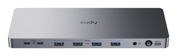 Cudy CS700 kannettavien tietokoneiden telakka ja porttitoistin Telakointi USB 3.2 Gen 2 (3.1 Gen 2) Type-C Harmaa, Hopea