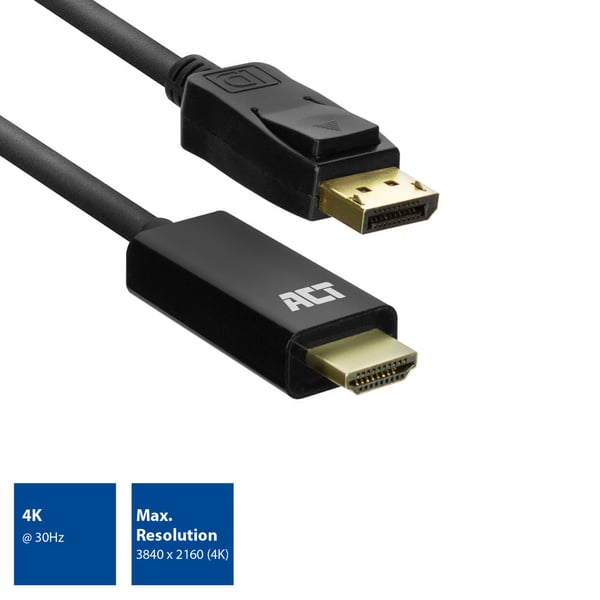 ACT AC7550 videokaapeli-adapteri 1,8 m DisplayPort HDMI-tyyppi A (vakio) Musta