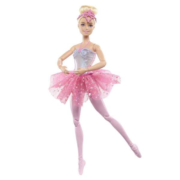 Barbie Dreamtopia Twinkle Lights Ballerina -nukke, jolla on vaaleat hiukset, valotoiminto, hiuspanta ja tutu