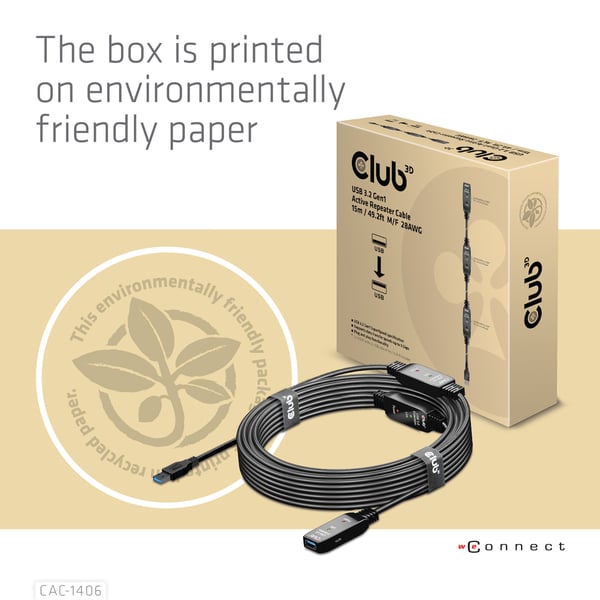 CLUB3D CAC-1406 USB-kablar USB 3.2 Gen 1 (3.1 Gen 1) 15 m USB A 5 Gbit/s Svart