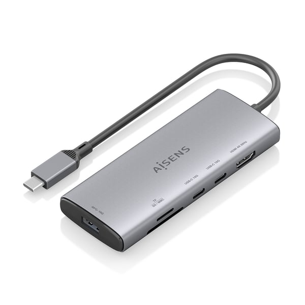 AISENS ASUC-6P029-GR kannettavien tietokoneiden telakka ja porttitoistin Langallinen USB 3.2 Gen 1 (3.1 Gen 1) Type-C Harmaa