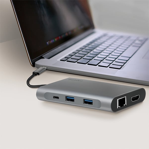 LogiLink UA0382 kannettavien tietokoneiden telakka ja porttitoistin Langallinen USB 3.2 Gen 1 (3.1 Gen 1) Type-C Hopea