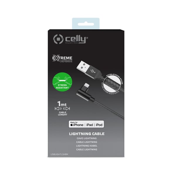 Celly USBLIGHTLSHBK kabel til mobiltelefon Sort 1 m USB A Lightning