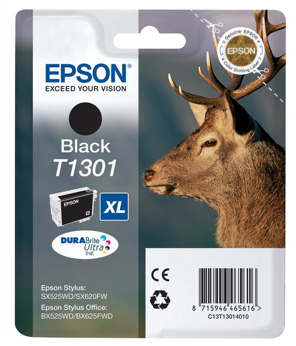 Epson Stag Yksittäispakkaus, musta T1301 DURABrite Ultra -muste
