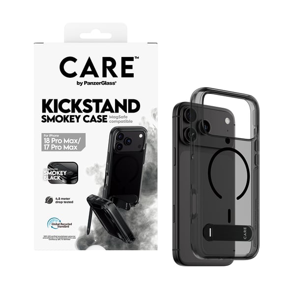 PanzerGlass CARE™ by ® Kickstand Case Smokey m. Sort MagSafe iPhone 18 Pro Max | 17 Pro Max