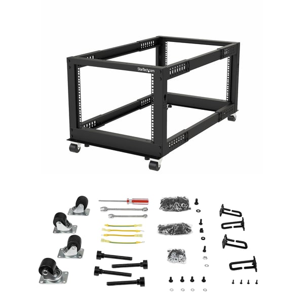StarTech.com 12U 4-stolps öppen ram serverrack justerbar djup med hjul/nivelleringsfötter och