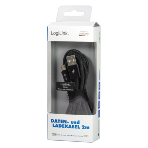 LogiLink CU0134 USB-kabel USB 2.0 2 m USB A Micro-USB B 0,48 Gbit/sek. Sort, Grå