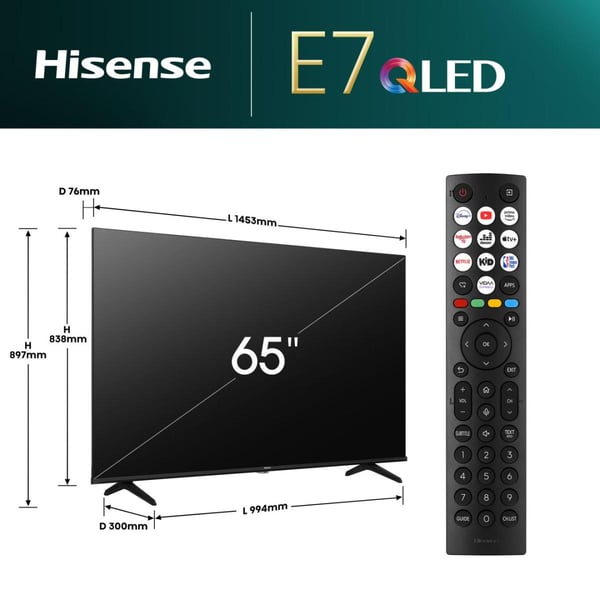 Hisense 65E77NQ 165,1 cm (65") 4K Ultra HD Smart TV Wi-Fi Sort 350 cd/m²