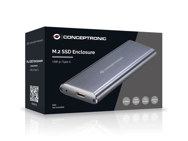Conceptronic HDE01G Hölje för lagringsenheter SSD-inkapsling Grå M.2