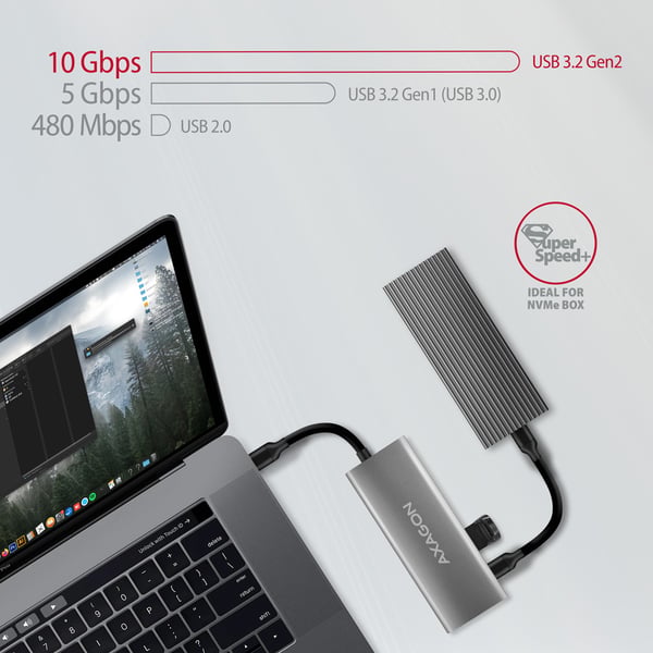Axagon HMC-5G21 kannettavien tietokoneiden telakka ja porttitoistin Langallinen USB 3.2 Gen 2 (3.1 Gen 2) Type-C Harmaa