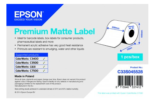 Epson Premium Matte Label - Coil: 220mm x 750m
