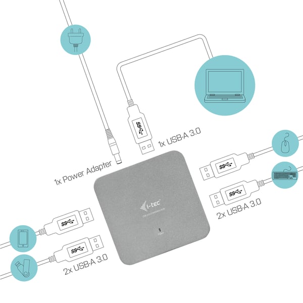 i-tec Metal U3HUBMETAL4 gränssnittshubbar USB 3.2 Gen 1 (3.1 Gen 1) Type-A 5000 Mbit/s Silver