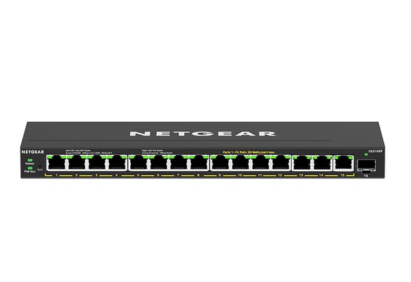 NETGEAR GS316EP hanterad Gigabit Ethernet (10/100/1000) Strömförsörjning via Ethernet (PoE) stöd Svart