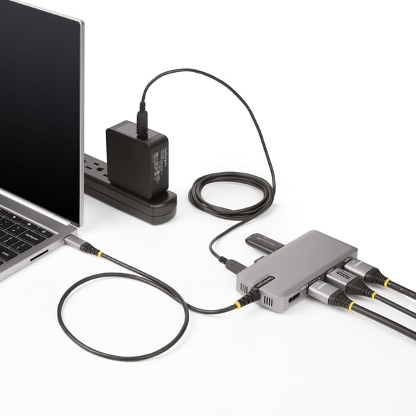 StarTech.com USB-C kolmimonitorinen Multiport-sovitin, kaksi 4K 60Hz + 4k 30Hz HDMI & DisplayPort, 3-porttinen