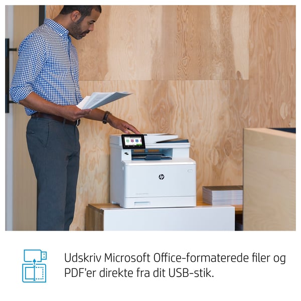 HP Color LaserJet Pro MFP M479fdw, Farve, Printer til Udskriv, kopiér, scan, fax, og send e-mail, Scan til e-mail/PDF; Tosidet udskrivning; 50-arks ukrøllet ADF