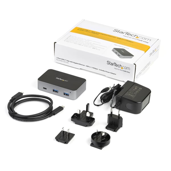 StarTech.com 3-Port USB-C hubb med LAN Port - USB 3.2 (10 Gbit/s) - 2x USB-A &amp; 1x USB-C - strömförsörjning