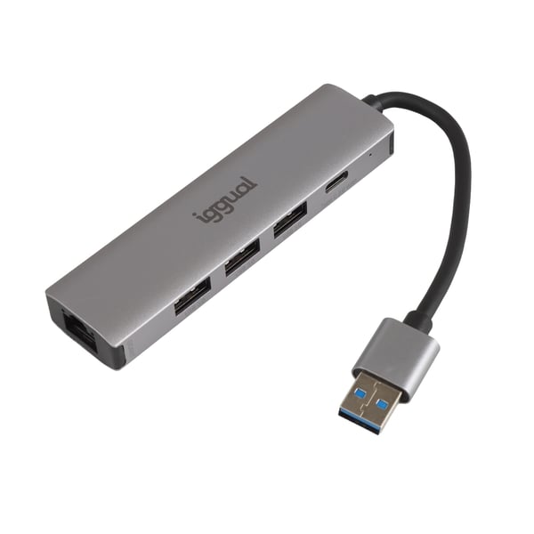 iggual IGG320778 kannettavien tietokoneiden telakka ja porttitoistin Langallinen USB 3.2 Gen 1 (3.1 Gen 1) Type-A Harmaa
