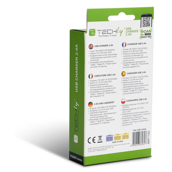 Techly IPW-USB-24WH Bærbar Enhed Oplader Universal Hvid AC Intern