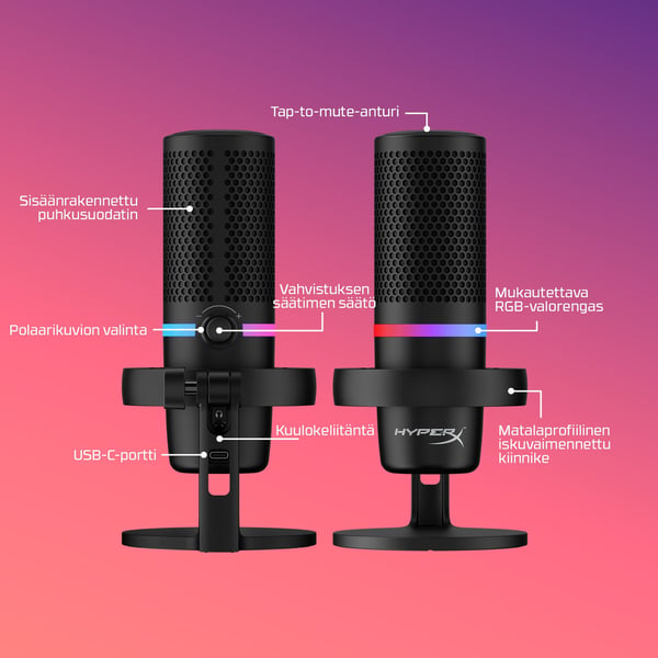 HyperX DuoCast – USB-mikrofoni (musta) – RGB-valaistus