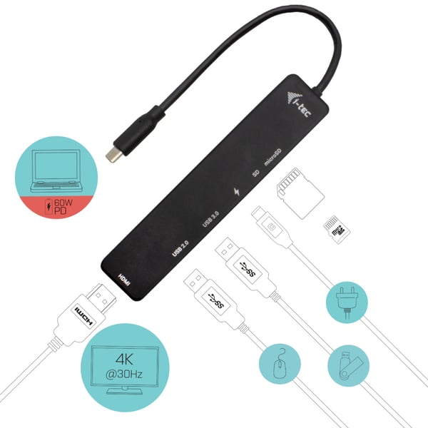 i-tec C31TRAVELEASYDOCKPD kannettavien tietokoneiden telakka ja porttitoistin Langallinen USB 3.2 Gen 1 (3.1 Gen 1) Type-C Musta