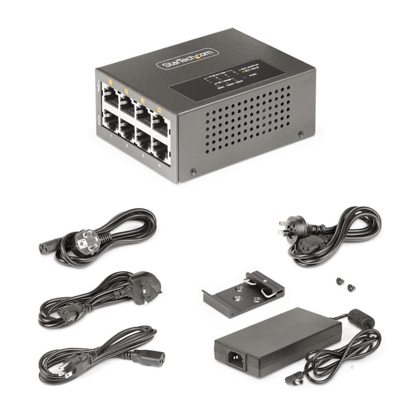 StarTech.com Multi-Gigabit PoE++-injektor med 4 portar, 5/2,5/1G Ethernet (NBASE-T), PoE/PoE+/PoE++ (802.3af/802.3at/802.3bt), 160 Watts effektbudget, monterbar på vägg/DIN-skena, ej hanterad