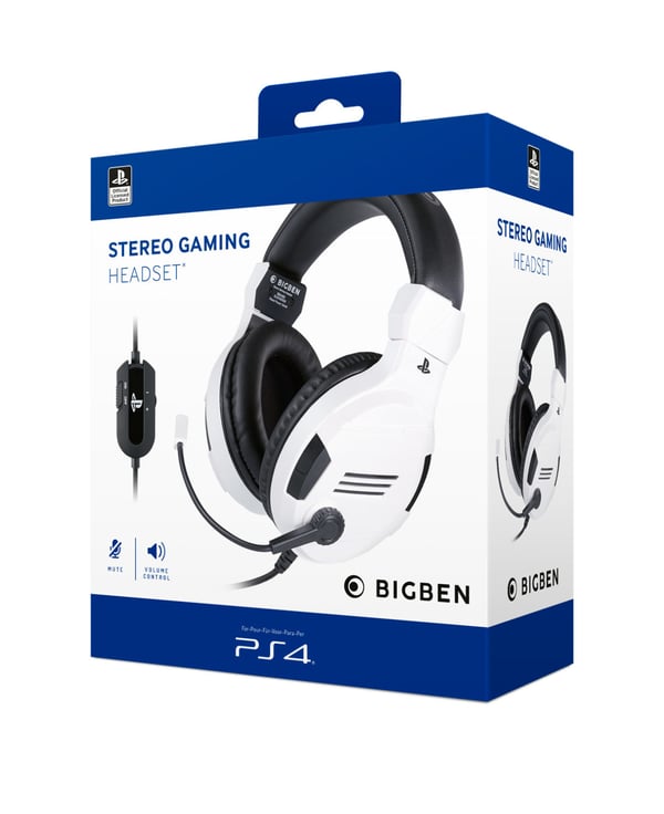 BIG BEN PS4OFHEADSETV3WHITE kuulokkeet ja kuulokemikrofoni Langallinen Pääpanta Pelaaminen Musta, Valkoinen