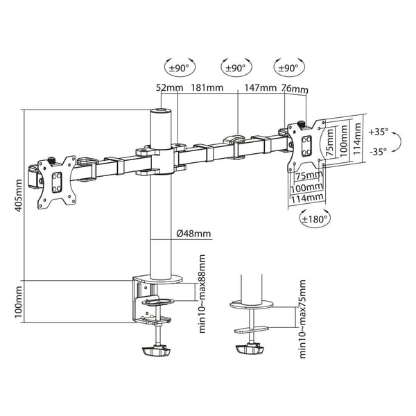 ACT AC8326 skærmbeslag og -stativer 81,3 cm (32") Skrivebord Sort